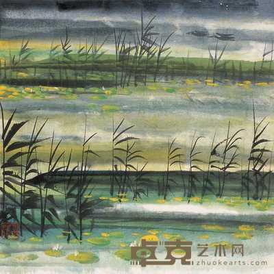 林风眠  芦塘飞鸟 镜心 34×34cm